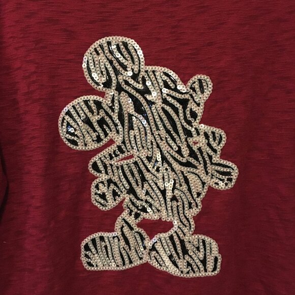 Iconic Disney Mickey Mouse Zebra Print Sequin Crimson Pullover - Picture 7 of 15